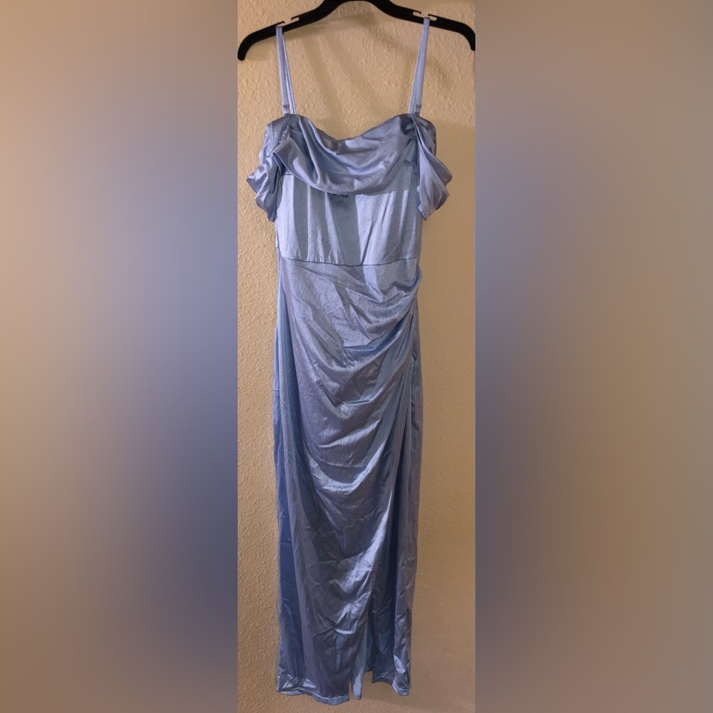 Elegant Light Blue Draped Women’s Dress